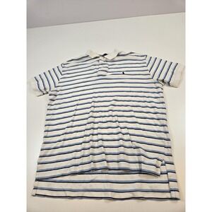 Ralph Lauren Polo Shirt Mens Large White Blue Striped Short Sleeve Casual